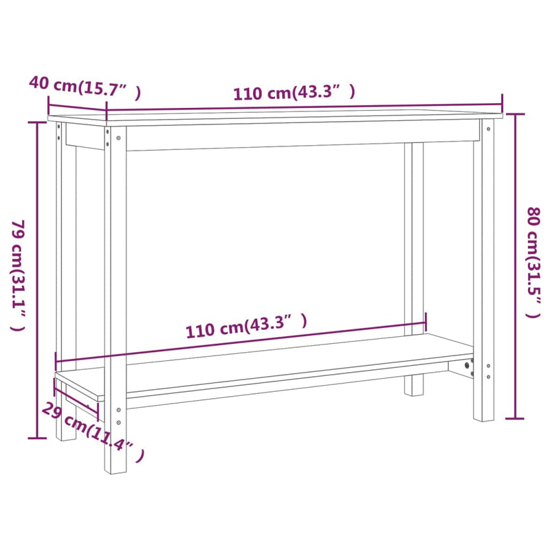 Konsolentisch Grau 110x40x80 cm Massivholz Kiefer