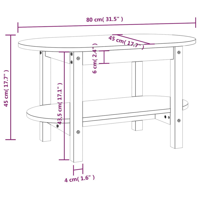 Couchtisch Schwarz 80x45x45 cm Massivholz Kiefer