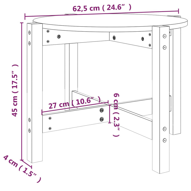 Couchtisch Schwarz Ø 62,5x45 cm Massivholz Kiefer