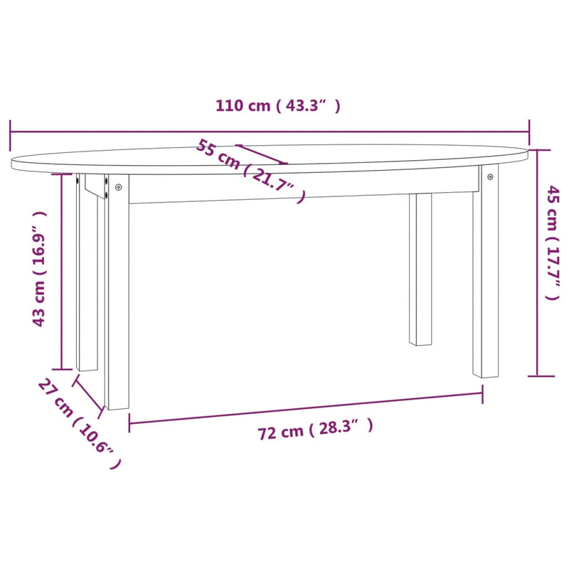 Couchtisch Schwarz 110x55x45 cm Massivholz Kiefer