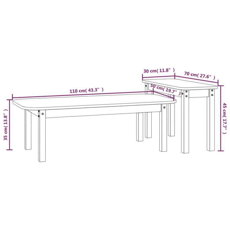 2-tlg. Couchtisch-Set Massivholz Kiefer