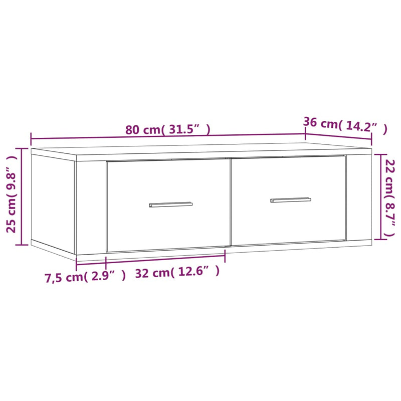 TV-Wandschrank Betongrau 80x36x25 cm Holzwerkstoff