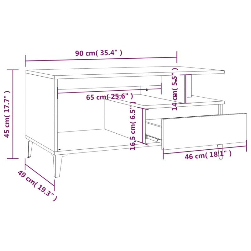 Couchtisch Weiß 90x49x45 cm Holzwerkstoff