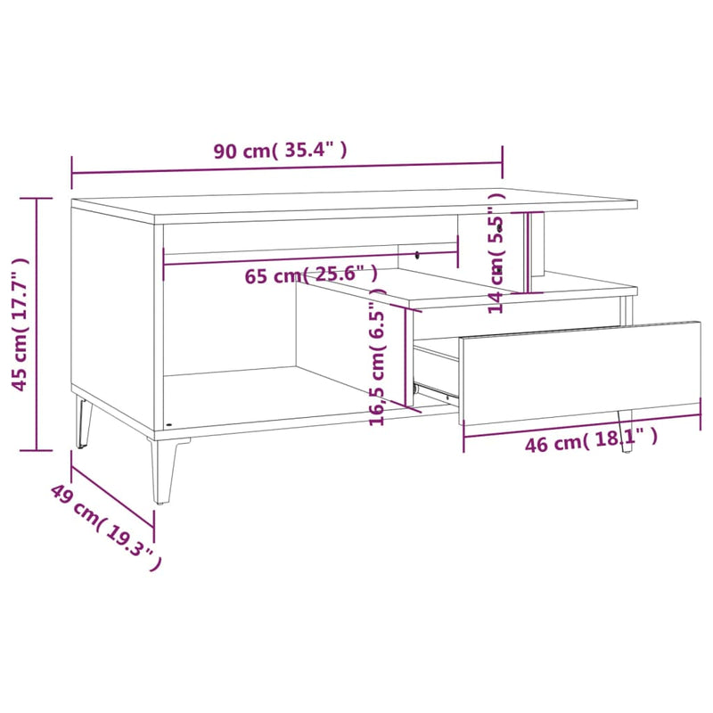 Couchtisch Braun Eichen-Optik 90x49x45 cm Holzwerkstoff