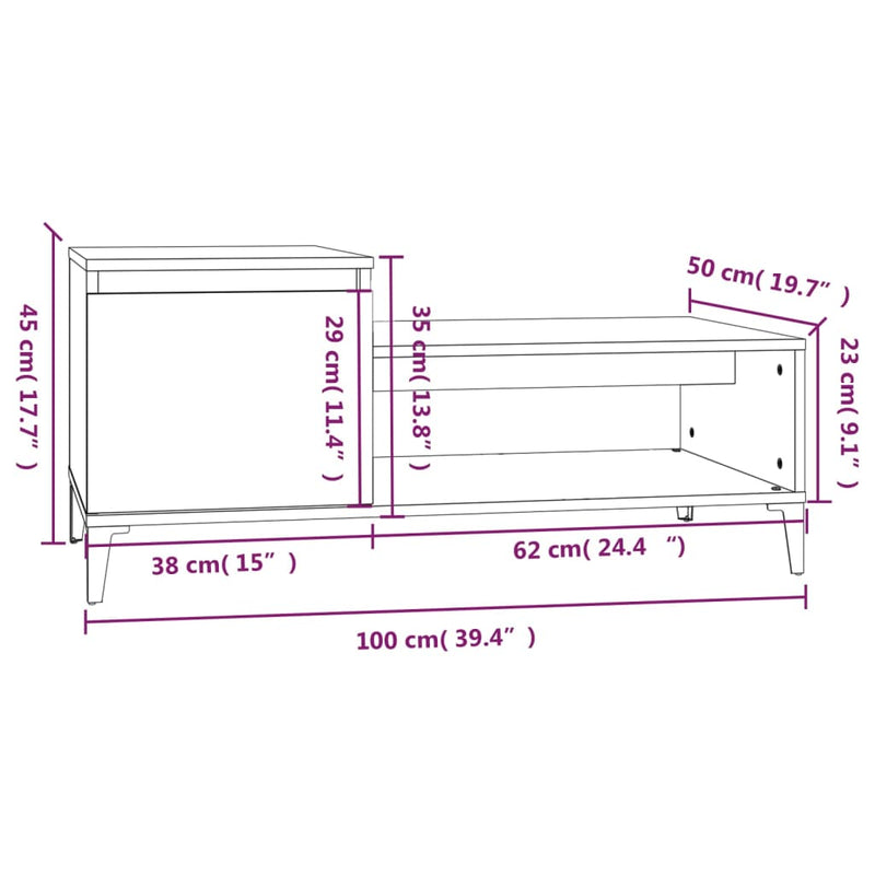 Couchtisch Räuchereiche 100x50x45 cm Holzwerkstoff