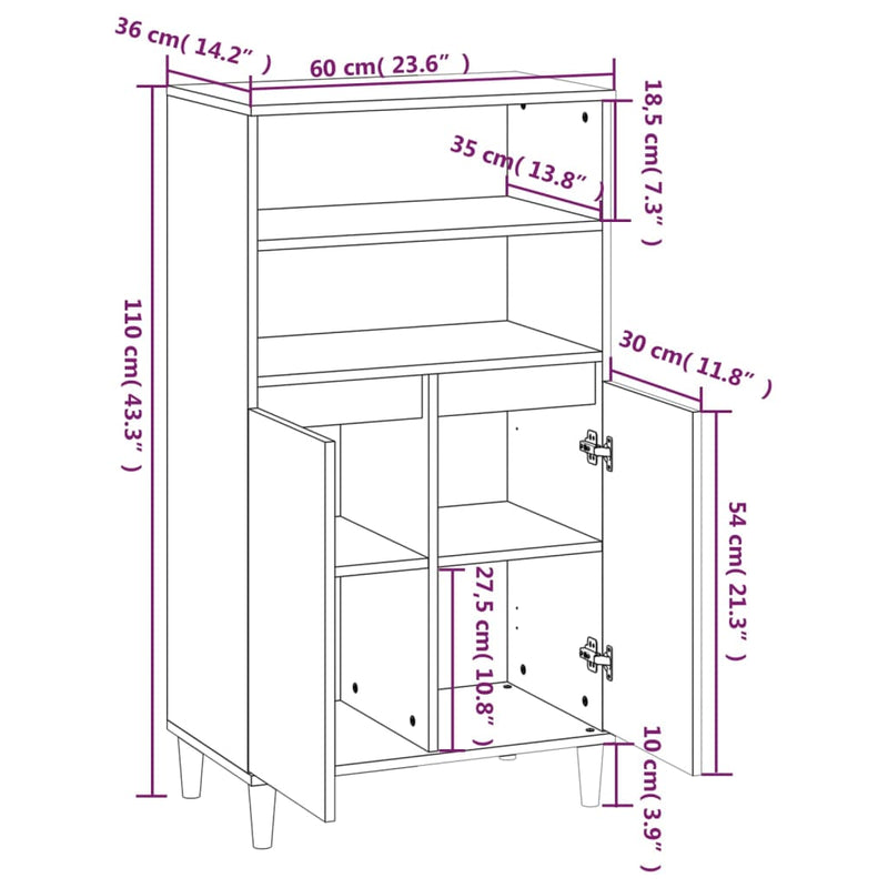 Highboard Hochglanz-Weiß 60x36x110 cm Holzwerkstoff