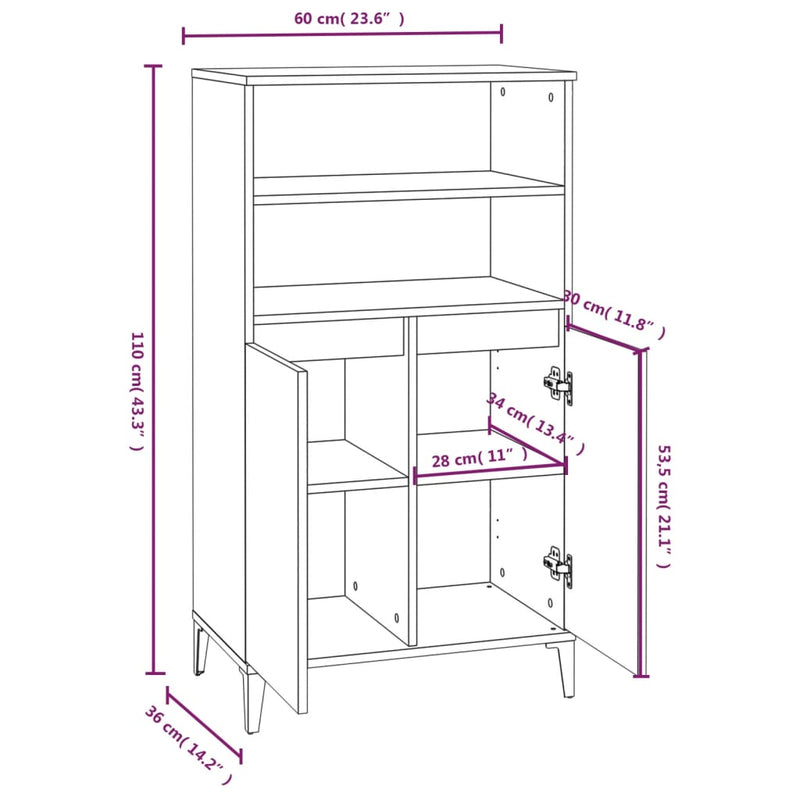 Highboard Hochglanz-Weiß 60x36x110 cm Holzwerkstoff