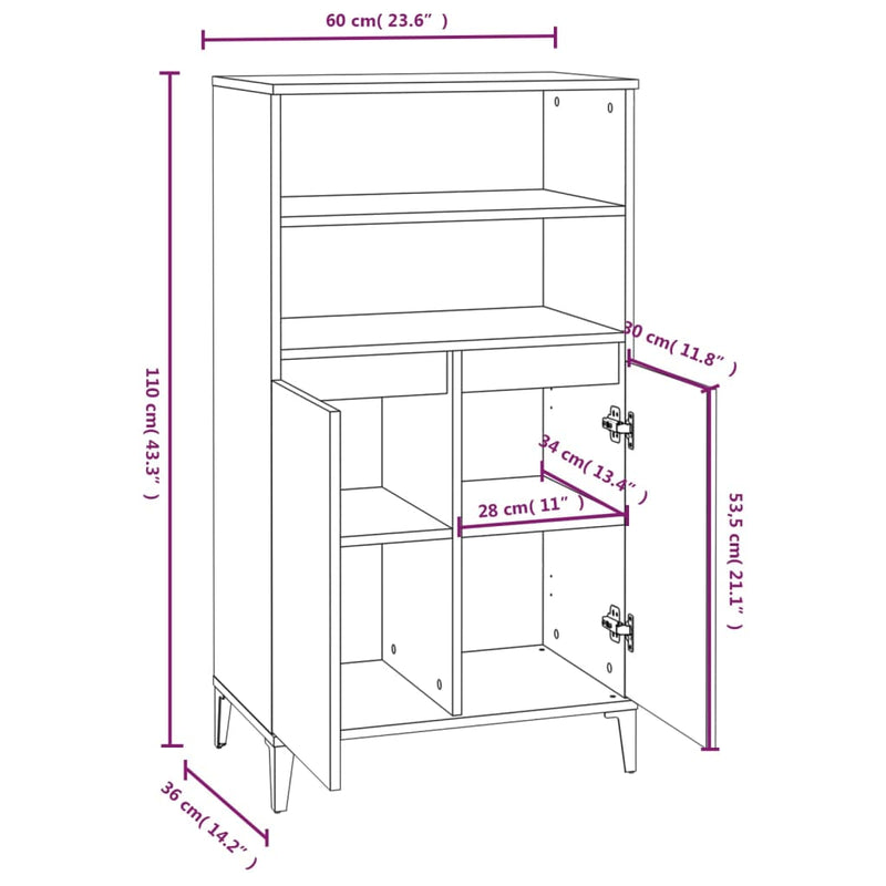 Highboard Räuchereiche 60x36x110 cm Holzwerkstoff