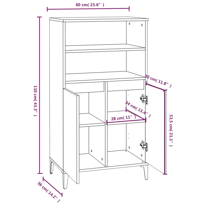 Highboard Grau Sonoma 60x36x110 cm Holzwerkstoff