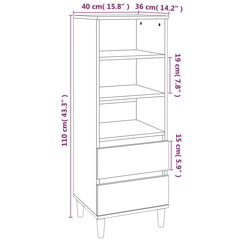 Highboard Weiß 40x36x110 cm Holzwerkstoff