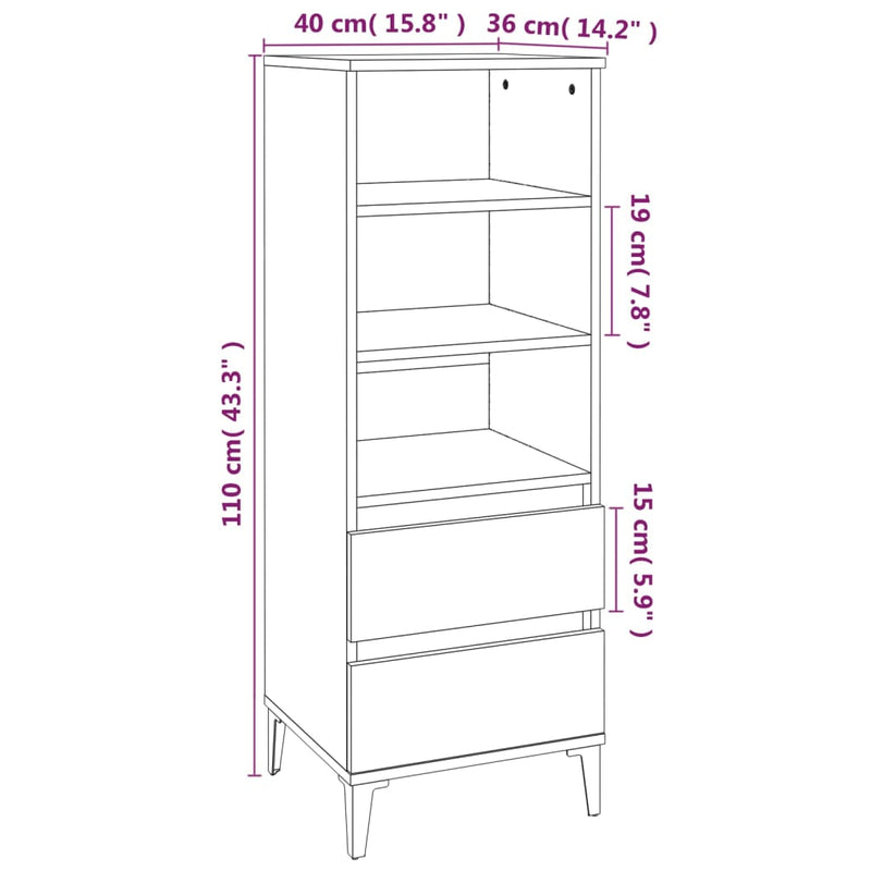 Highboard Weiß 40x36x110 cm Holzwerkstoff