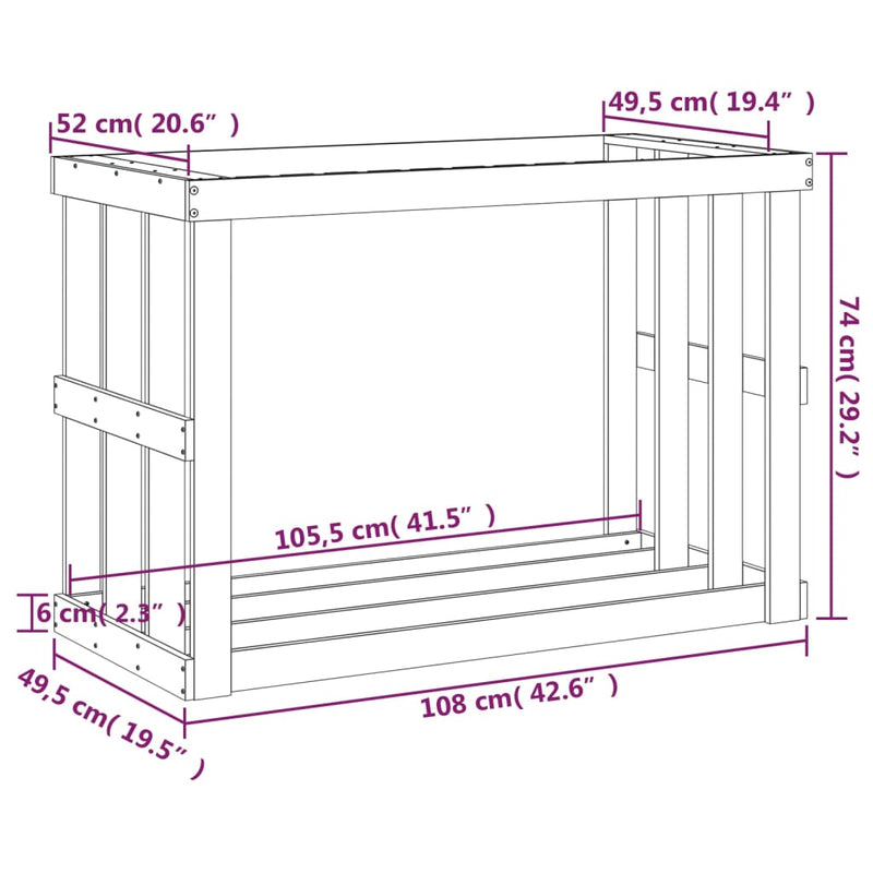 Outdoor-Kaminholzregal Honigbraun 108x52x74 cm Massivholz