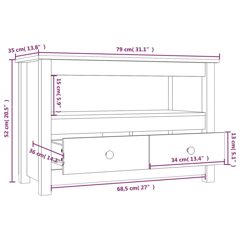 TV-Schrank 79x35x52 cm Massivholz Kiefer