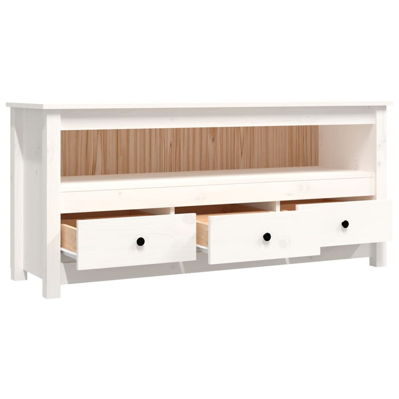 TV-Schrank Weiß 114x35x52 cm Massivholz Kiefer