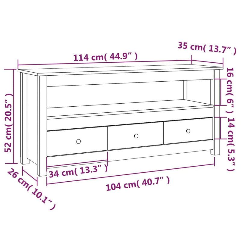 TV-Schrank Weiß 114x35x52 cm Massivholz Kiefer