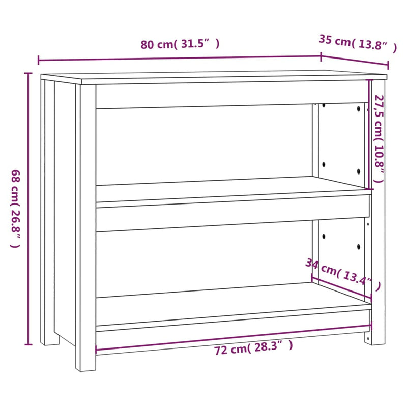 Bücherregal Weiß 80x35x68 cm Massivholz Kiefer