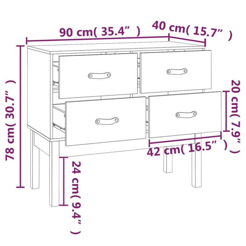 Konsolenschrank Weiß 90x40x78 cm Massivholz Kiefer