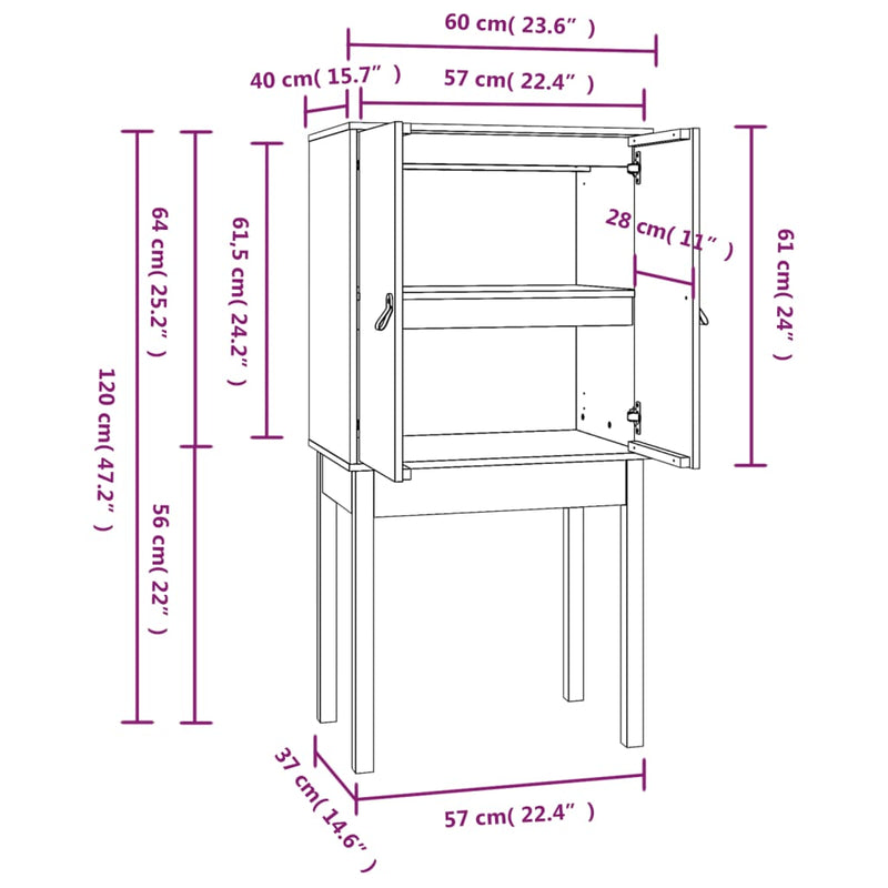 Highboard 60x40x120 cm Massivholz Kiefer