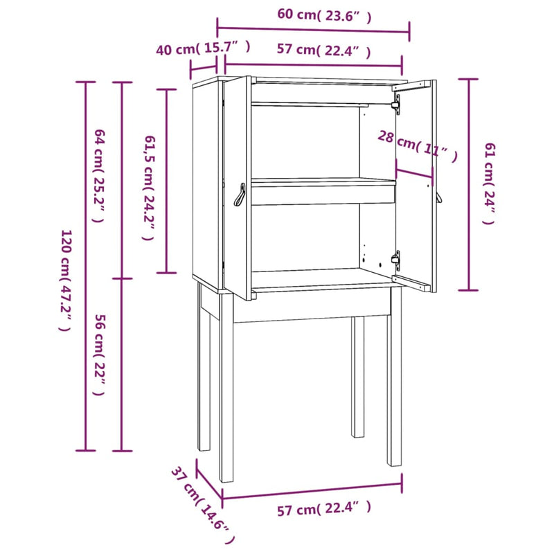 Highboard Weiß 60x40x120 cm Massivholz Kiefer