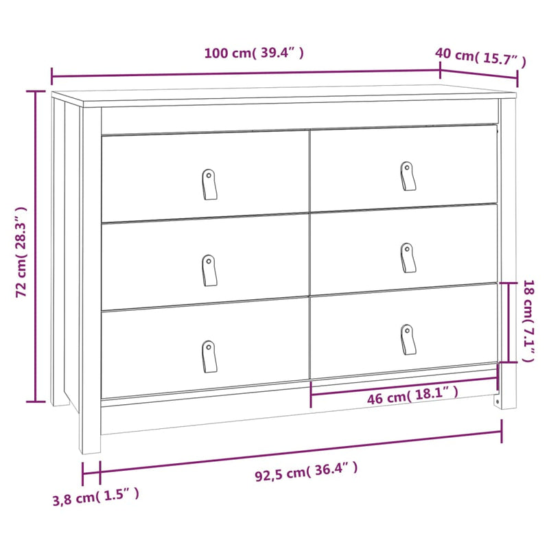 Beistellschrank Grau 100x40x72 cm Massivholz Kiefer