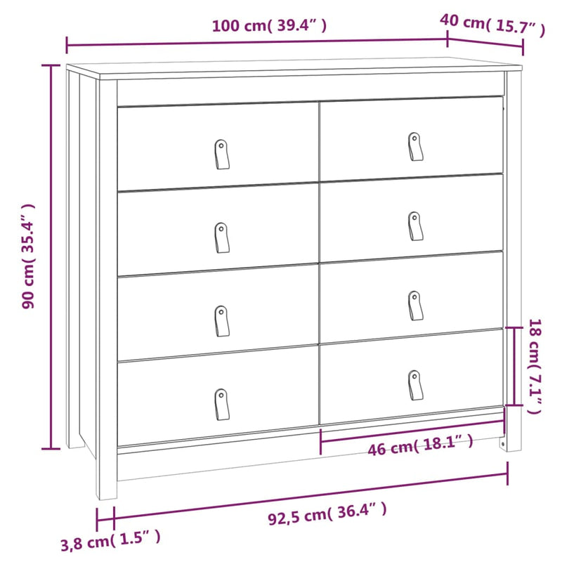 Beistellschrank Grau 100x40x90 cm Massivholz Kiefer