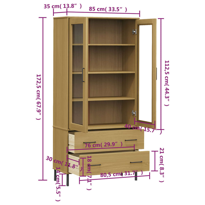 Bücherschrank OSLO Metallbeine Braun 85x35x172,5 cm Massivholz