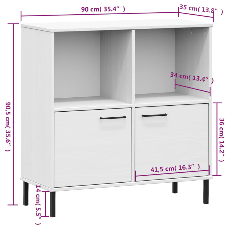 Bücherregal OSLO mit Metallbeinen Weiß 90x35x90,5 cm Massivholz