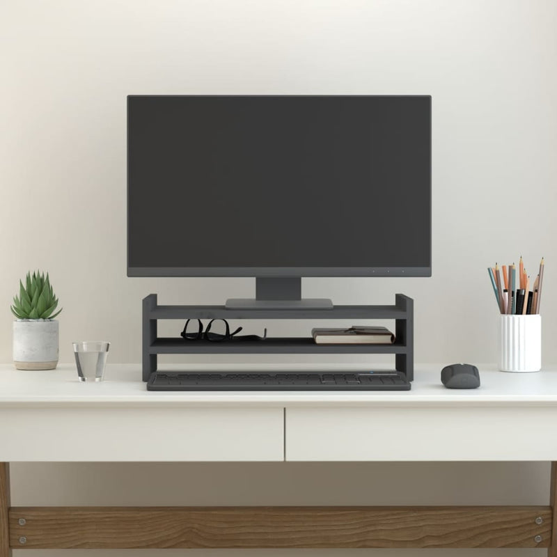 Monitorständer Grau 50x27x15 cm Massivholz Kiefer