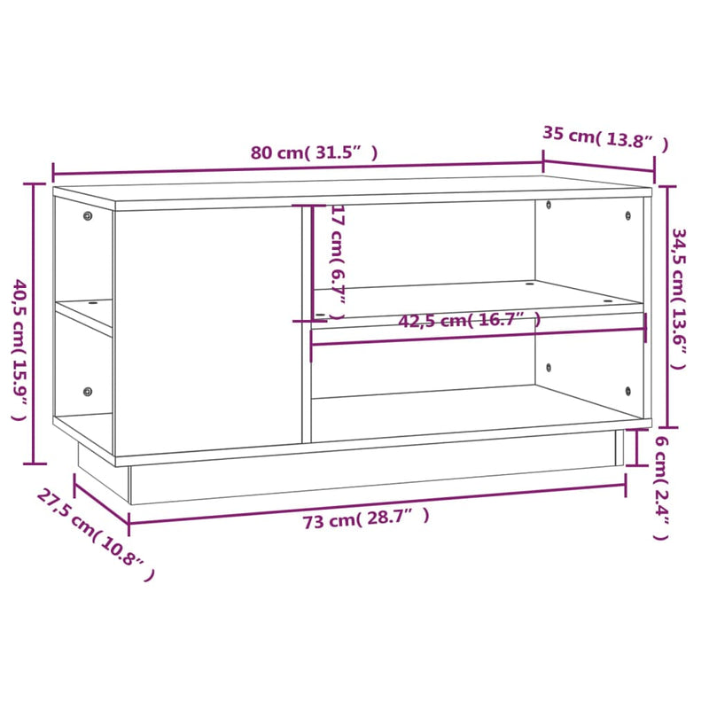 TV-Schrank Weiß 80x35x40,5 cm Massivholz Kiefer