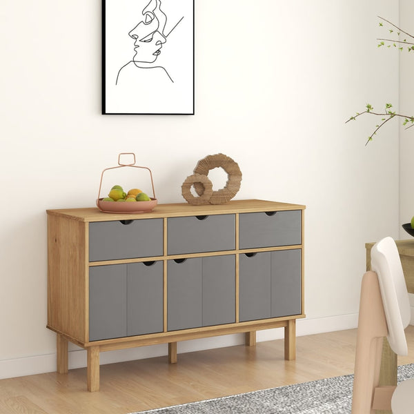 Sideboard Braun und Grau 114x43x73,5 cm Massivholz Kiefer