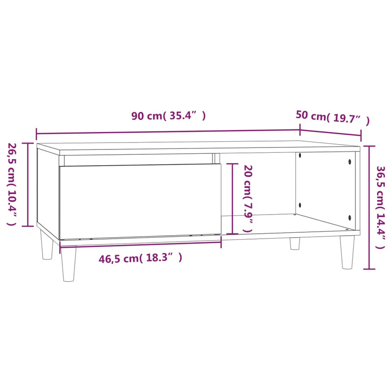 Couchtisch Schwarz 90x50x36,5 cm Holzwerkstoff