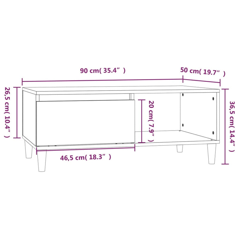 Couchtisch Hochglanz-Weiß 90x50x36,5 cm Holzwerkstoff