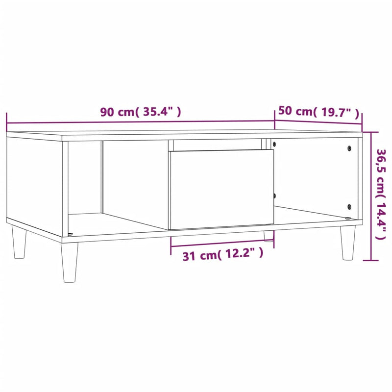 Couchtisch Hochglanz-Weiß 90x50x36,5 cm Holzwerkstoff