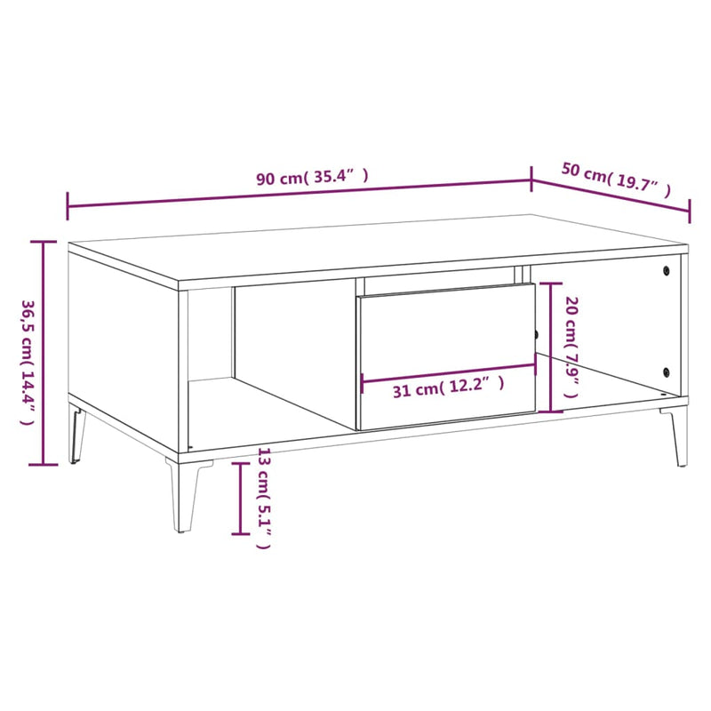 Couchtisch Weiß 90x50x36,5 cm Holzwerkstoff