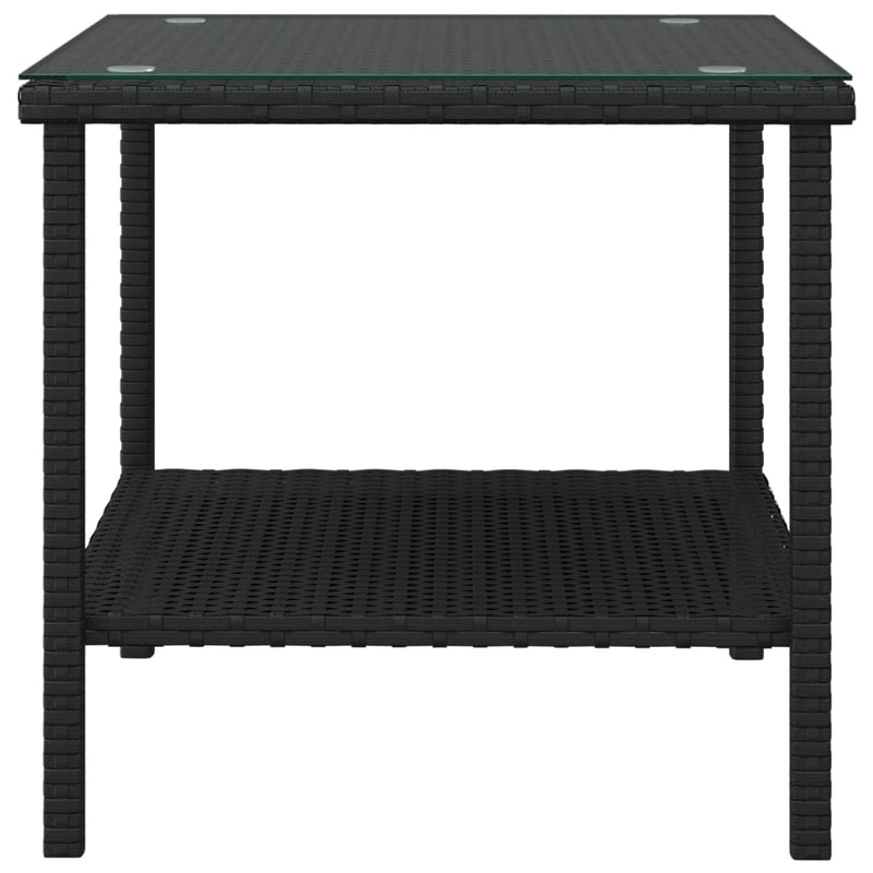 Beistelltisch Schwarz 45x45x45 cm Poly Rattan und Hartglas