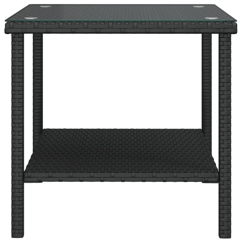 Beistelltisch Schwarz 45x45x45 cm Poly Rattan und Hartglas