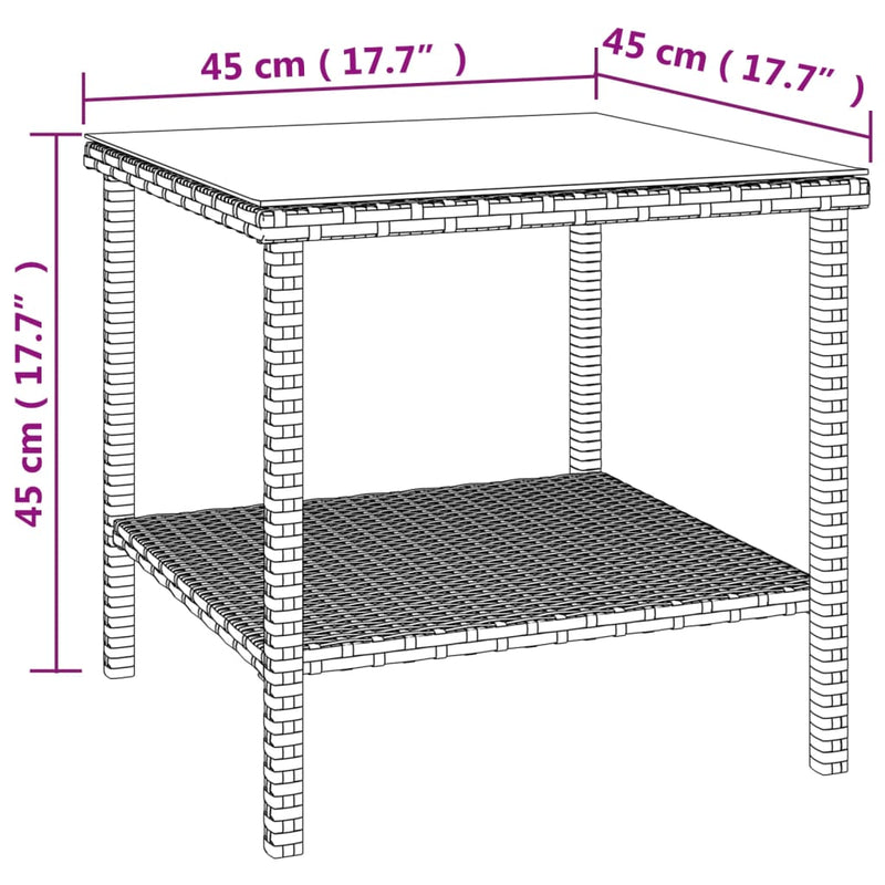 Beistelltisch Schwarz 45x45x45 cm Poly Rattan und Hartglas