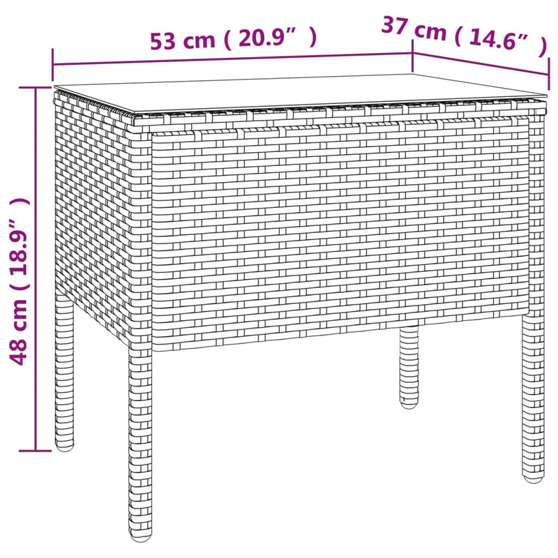 Beistelltisch Schwarz 53x37x48 cm Poly Rattan und Hartglas