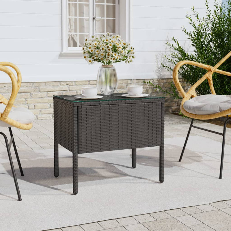 Beistelltisch Schwarz 53x37x48 cm Poly Rattan und Hartglas