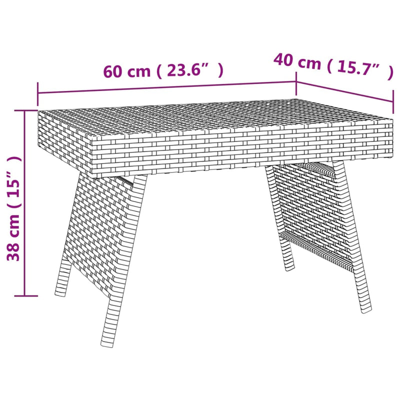 Beistelltisch Klappbar Schwarz 60x40x38 cm Poly Rattan