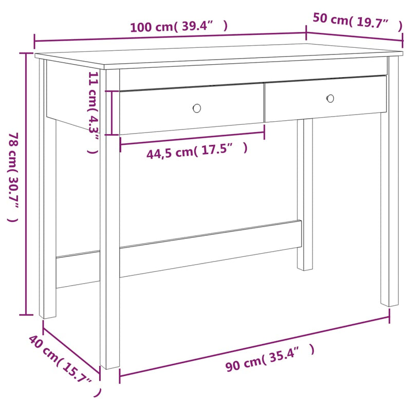 Schreibtisch mit Schubladen Weiß 100x50x78 cm Massivholz Kiefer