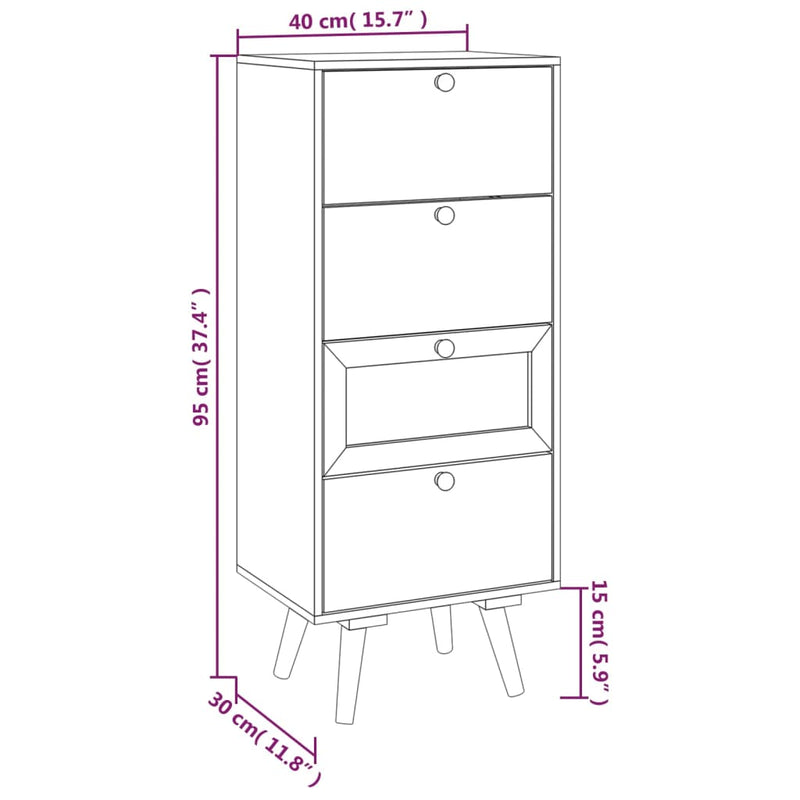 Highboard mit Schubladen 40x30x95 cm Holzwerkstoff