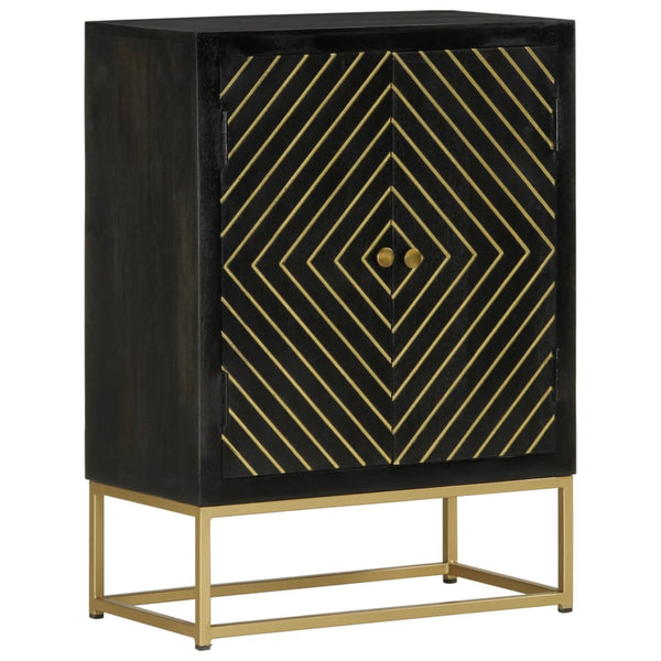 Sideboard mit 2 Türen Schwarz Gold 55x30x75 cm Massivholz Mango