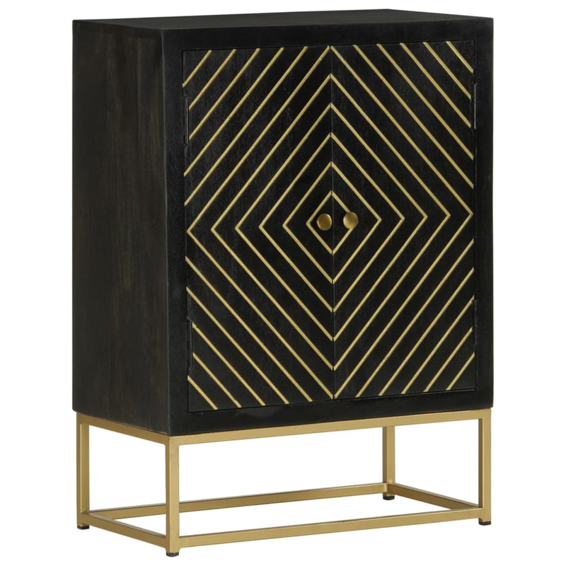 Sideboard mit 2 Türen Schwarz Gold 55x30x75 cm Massivholz Mango