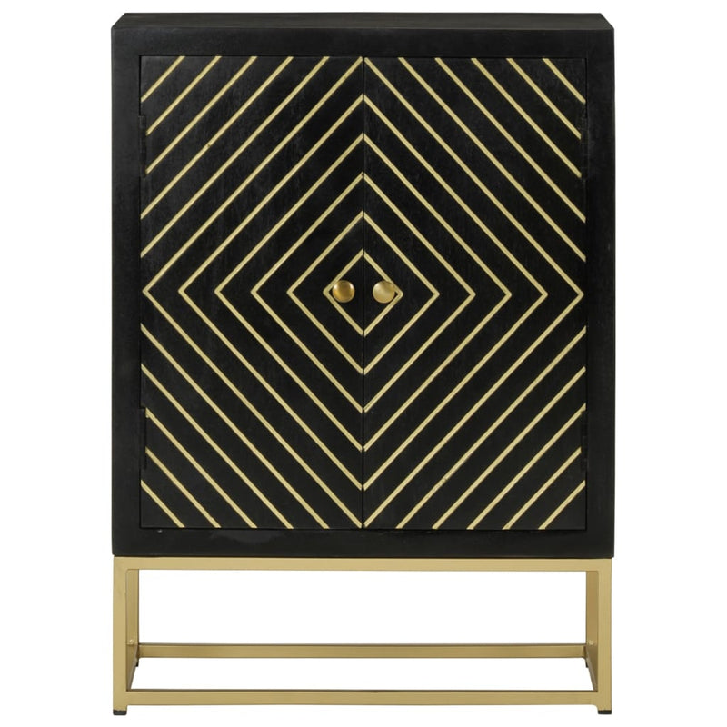 Sideboard mit 2 Türen Schwarz Gold 55x30x75 cm Massivholz Mango