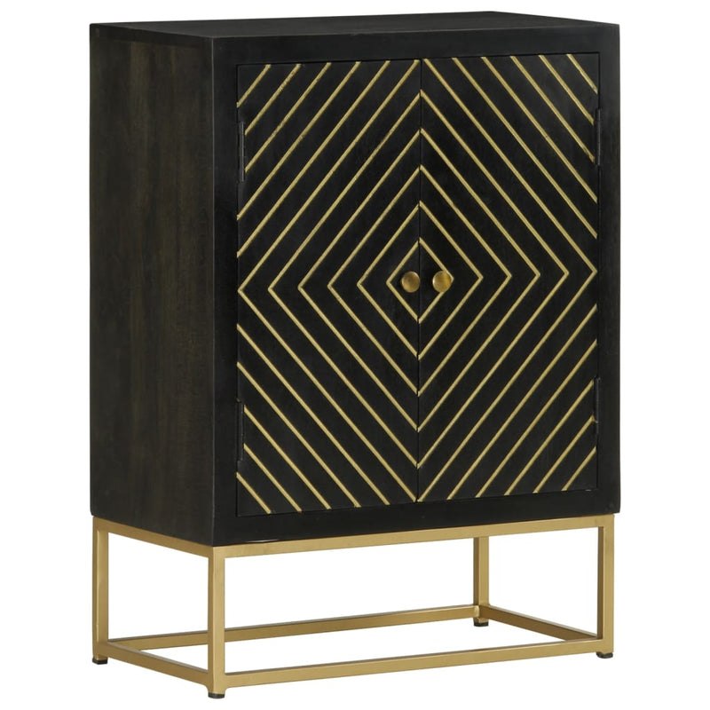 Sideboard mit 2 Türen Schwarz Gold 55x30x75 cm Massivholz Mango