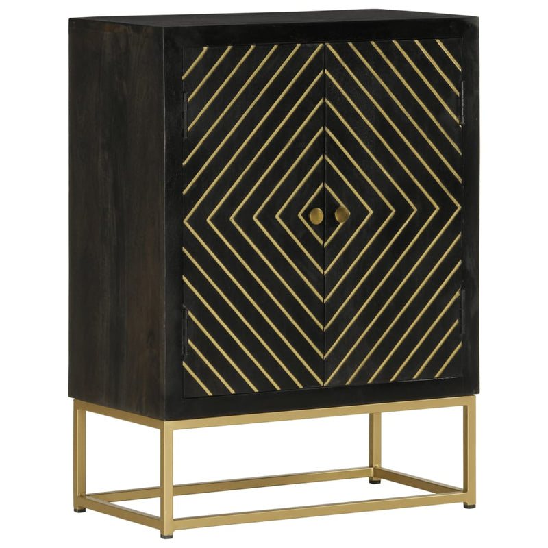 Sideboard mit 2 Türen Schwarz Gold 55x30x75 cm Massivholz Mango