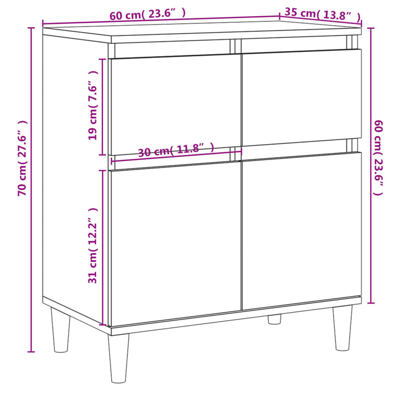 Sideboard Hochglanz-Weiß 60x35x70 cm Holzwerkstoff