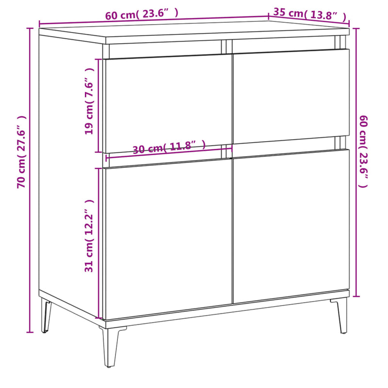 Sideboard Hochglanz-Weiß 60x35x70 cm Holzwerkstoff