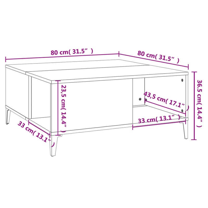 Couchtisch Hochglanz-Weiß 80x80x36,5 cm Holzwerkstoff